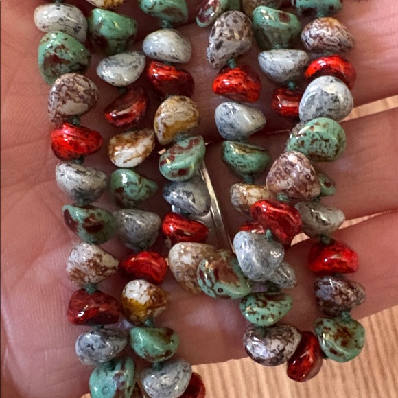 VINTAGE MULTICOLOR JASPER, AFRICAN TURQUOISE RED CORAL SMALL NUGGET 31" NECKLACE - Picture 7 of 10